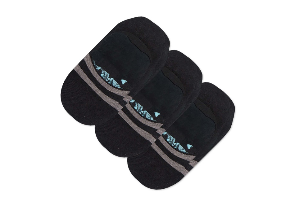 Toms Ultimate No Show Socks Black 3 Pack Black Stripes