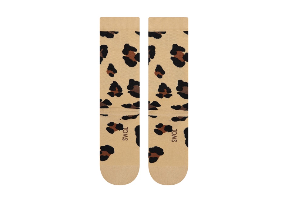 Toms Light Cushioned Crew Socks Leopard Beige Leopard