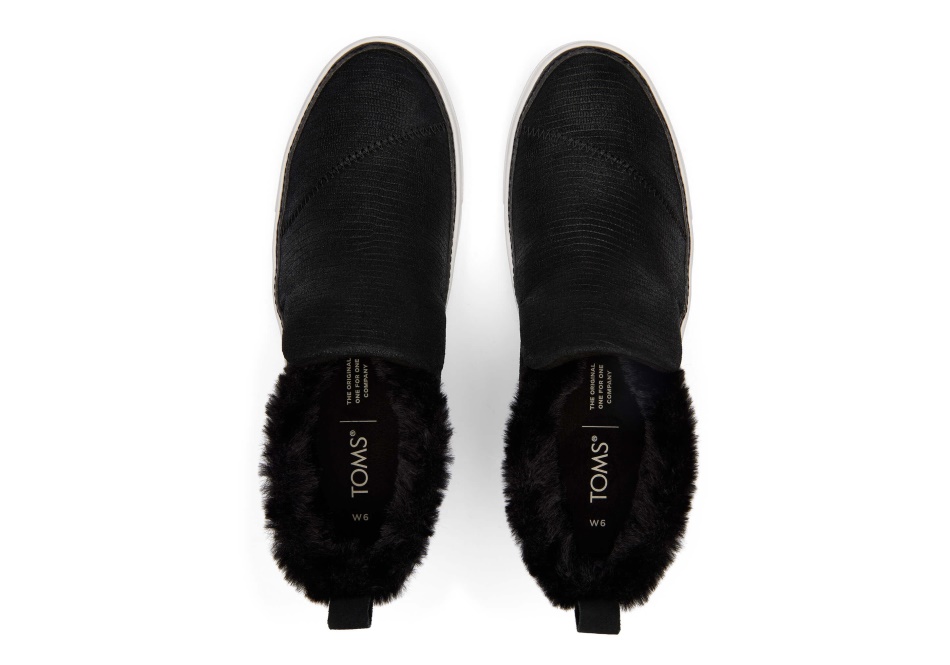 Toms Paxton Slip On Black Leather Lizard