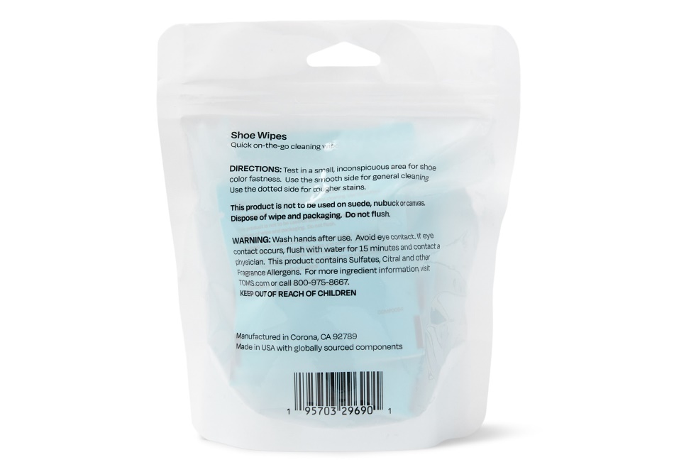 Toms Toms Shoe Cleaning Wipes 8 Pack White